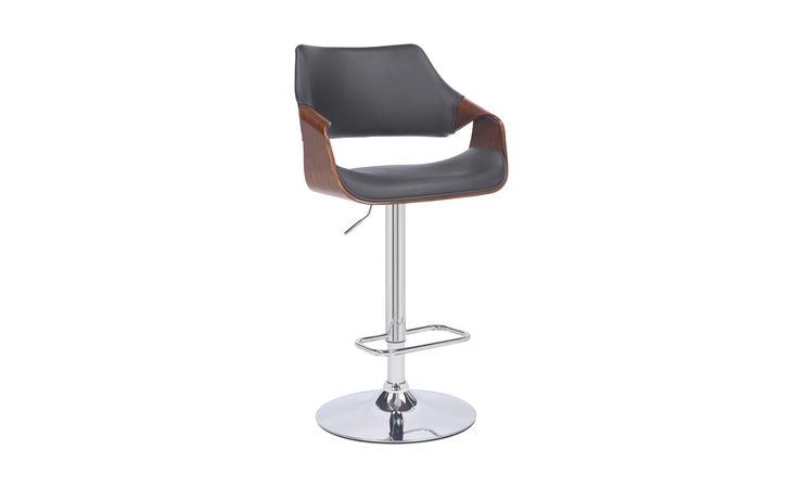 LCASBAWAGR ASPEN ADJUSTABLE SWIVEL GRAY FAUX LEATHER AND WALNUT WOOD BAR STOOL WITH CHROME BASE ARMEN LIVING  LCASBAWAGR