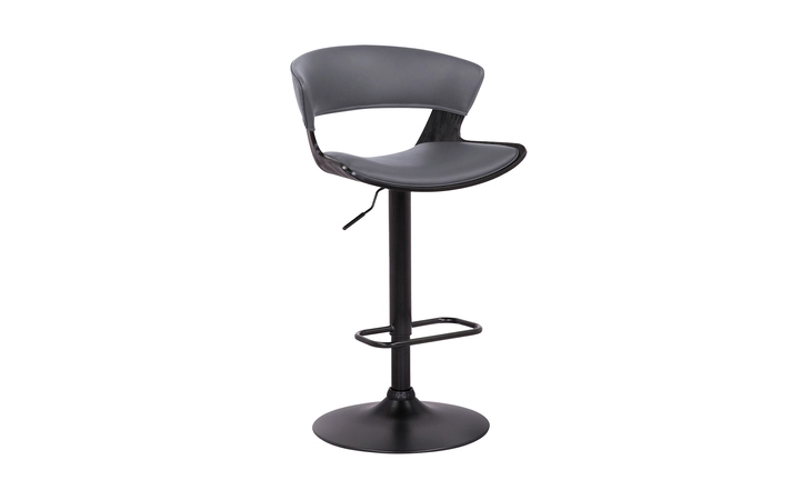 LCKABABLGR  KARINE ADJUSTABLE SWIVEL GRAY FAUX LEATHER AND BLACK WOOD BAR STOOL WITH BLACK BASE