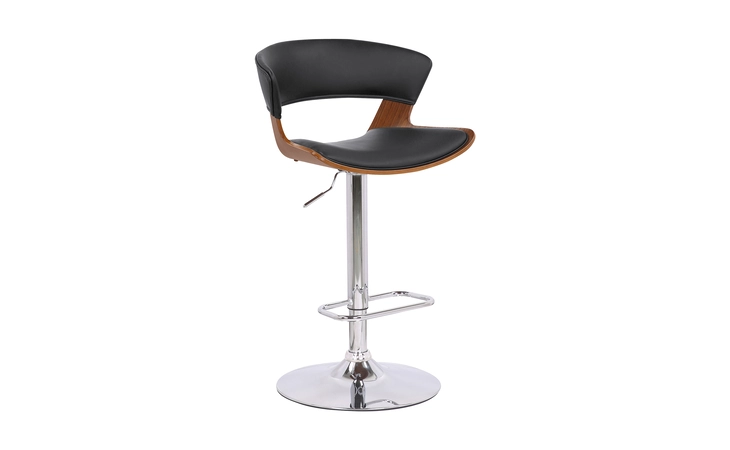 LCKABAWABL  KARINE ADJUSTABLE SWIVEL BLACK FAUX LEATHER AND WALNUT WOOD BAR STOOL WITH CHROME BASE