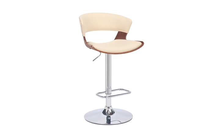 LCKABAWACR  KARINE ADJUSTABLE SWIVEL CREAM FAUX LEATHER AND WALNUT WOOD BAR STOOL WITH CHROME  BASE