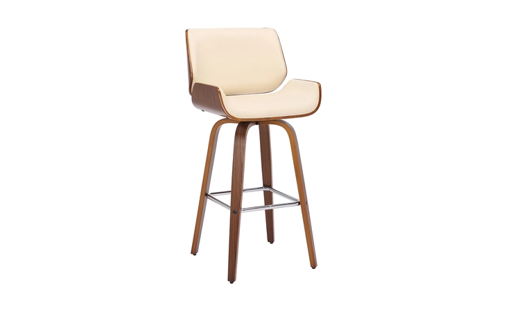 LCTYBACRWA26  TYLER 26 COUNTER HEIGHT SWIVEL CREAM FAUX LEATHER AND WALNUT WOOD BAR STOOL