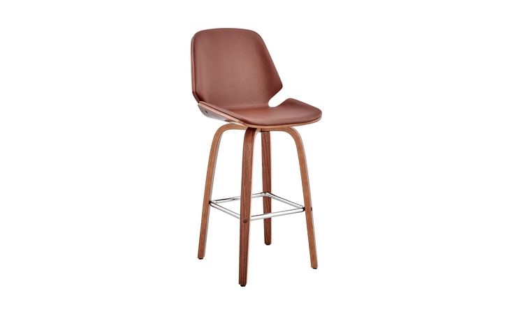 LCAABAWABR26  ARABELA 26 BROWN FAUX LEATHER AND WALNUT WOOD SWIVEL BAR STOOL
