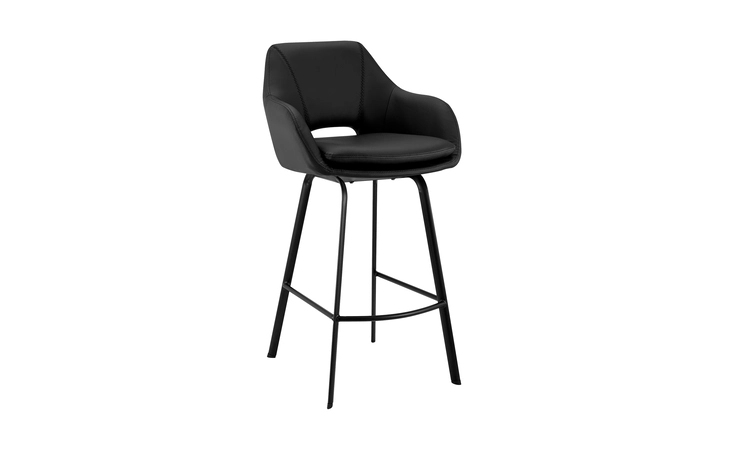 LCAUBABLBL26  AURA BLACK FAUX LEATHER AND BLACK METAL SWIVEL 26 COUNTER STOOL