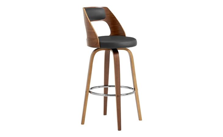 LCAXBAWAGR30 AXEL 30 SWIVEL BAR STOOL IN GRAY FAUX LEATHER AND WALNUT WOOD ARMEN LIVING  LCAXBAWAGR30