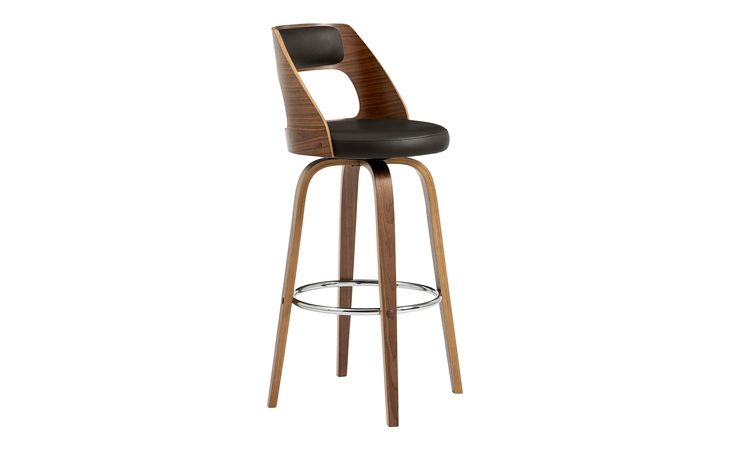 LCAXBAWABR26 AXEL 26 SWIVEL COUNTER STOOL IN BROWN FAUX LEATHER AND WALNUT WOOD ARMEN LIVING  LCAXBAWABR26