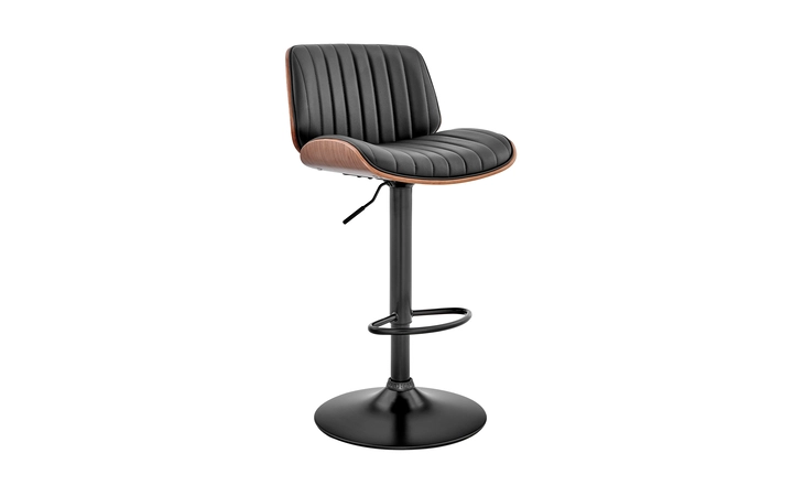 LCBCBAWABLBL  BROCK ADJUSTABLE BLACK FAUX LEATHER AND WALNUT WOOD BAR STOOL WITH BLACK BASE