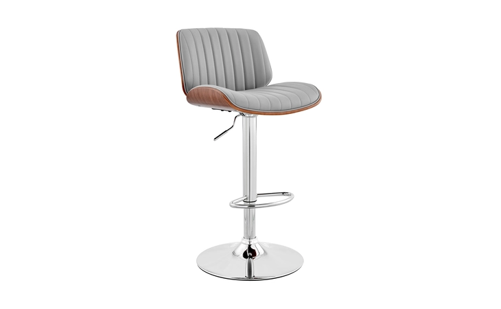 LCBCBAWAGR  BROCK ADJUSTABLE GRAY FAUX LEATHER AND WALNUT WOOD WITH CHROME FINISH BAR STOOL