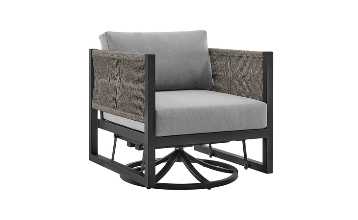 LCMASCHBLKDGRY MAREIKE OUTDOOR PATIO SWIVEL GLIDER LOUNGE CHAIR IN BLACK ALUMINUM WITH GRAY CUSHIONS ARMEN LIVING  LCMASCHBLKDGRY