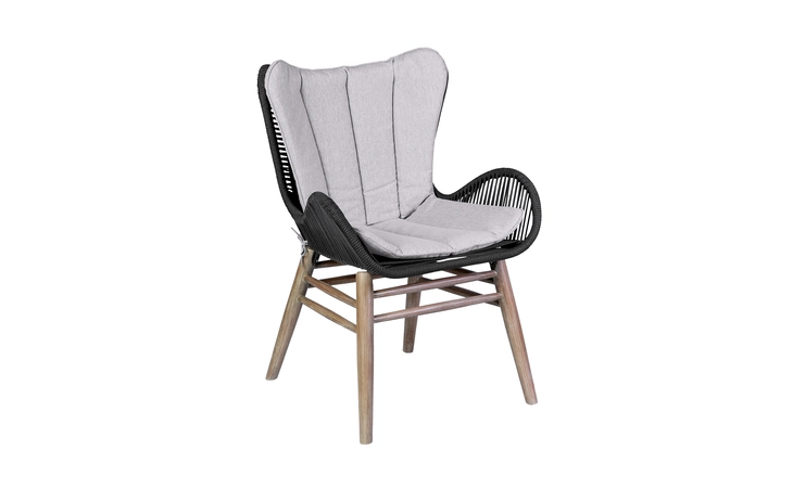 LCMACHCHA  MATEO OUTDOOR PATIO DINING CHAIR IN LIGHT EUCALYPTUS WOOD AND CHARCOAL ROPE