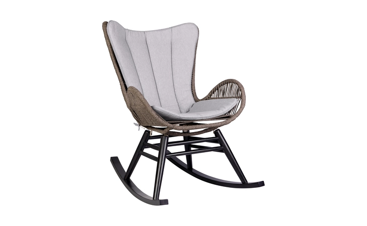 LCMARCHTRU  MATEO OUTDOOR PATIO ROCKING CHAIR IN DARK EUCALYPTUS WOOD AND TRUFFLE ROPE