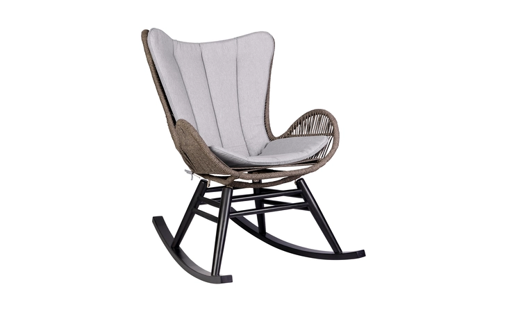 LCMARCHTRU MATEO OUTDOOR PATIO ROCKING CHAIR IN DARK EUCALYPTUS WOOD AND TRUFFLE ROPE ARMEN LIVING  LCMARCHTRU