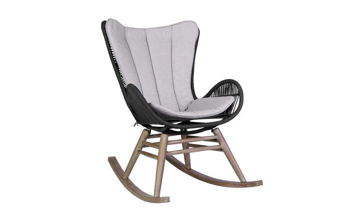 LCMARCHCHA MATEO OUTDOOR PATIO ROCKING CHAIR IN LIGHT EUCALYPTUS WOOD AND CHARCOAL ROPE ARMEN LIVING  LCMARCHCHA