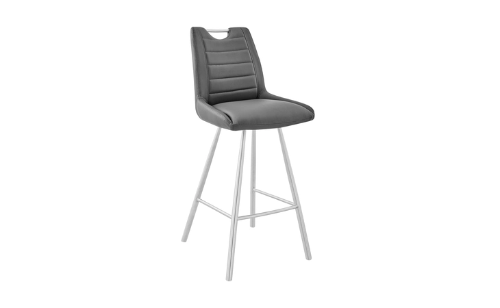 LCAZBAGR26  ARIZONA 26 COUNTER HEIGHT BAR STOOL IN CHARCOAL FAUX LEATHER AND BRUSHED STAINLESS STEEL FINISH