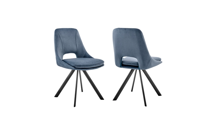 LCLESIBLU  LEXI DINING ROOM ACCENT CHAIR IN BLUE VELVET AND BLACK FINISH - SET OF 2
