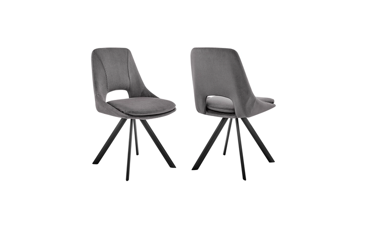 LCLESIGRY  LEXI DINING ROOM ACCENT CHAIR IN GRAY VELVET AND BLACK FINISH - SET OF 2