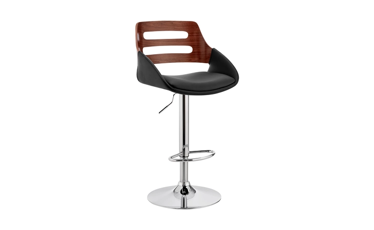 LCKTBAWABL KARTER ADJUSTABLE BLACK FAUX LEATHER AND WALNUT WOOD BAR STOOL WITH CHROME BASE ARMEN LIVING  LCKTBAWABL