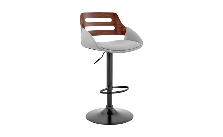 LCKTBAWABLGR KARTER ADJUSTABLE GRAY FAUX LEATHER AND WALNUT WOOD BAR STOOL WITH BLACK BASE ARMEN LIVING  LCKTBAWABLGR