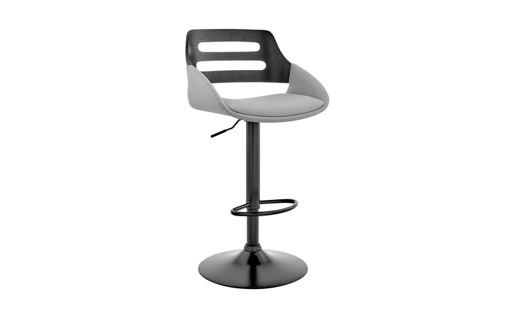 LCKTBABLBLGR KARTER ADJUSTABLE GRAY FAUX LEATHER AND BLACK WOOD BAR STOOL WITH BLACK BASE ARMEN LIVING  LCKTBABLBLGR