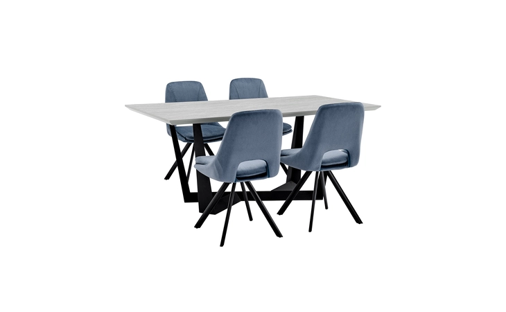 SETRFDI5LEBLU  RADFORD AND LEXI 5 PIECE MODERN RECTANGULAR DINING SET IN LIGHT GRAY MELAMINE WOOD AND BLUE FABRIC