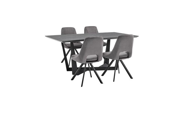 SETRFDI5LEGRY  RADFORD AND LEXI 5 PIECE MODERN RECTANGULAR DINING SET IN BLACK MELAMINE WOOD AND GRAY FABRIC