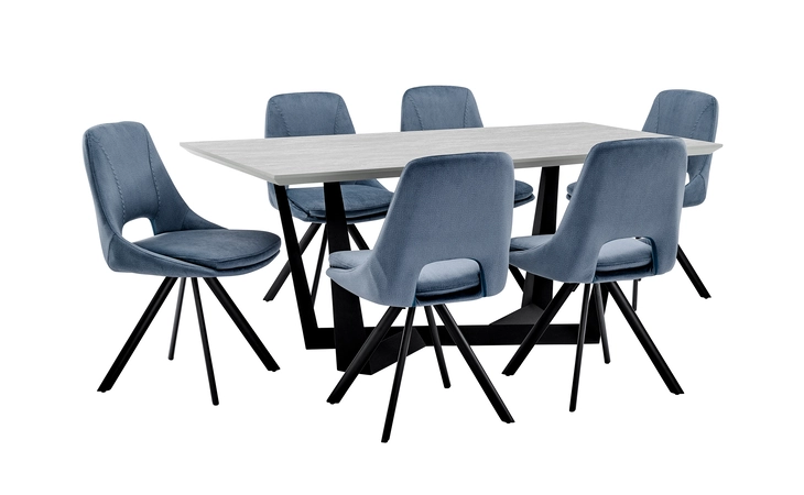 SETRFDI7LEBLU RADFORD AND LEXI 7 PIECE MODERN RECTANGULAR DINING SET IN LIGHT GRAY MELAMINE WOOD AND BLUE ARMEN LIVING  SETRFDI7LEBLU