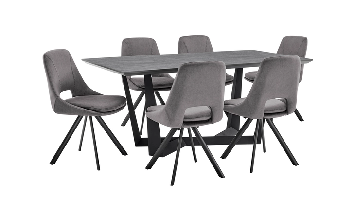 SETRFDI7LEGRY  RADFORD AND LEXI 7 PIECE MODERN RECTANGULAR DINING SET IN LIGHT GRAY MELAMINE WOOD AND GRAY FABRIC