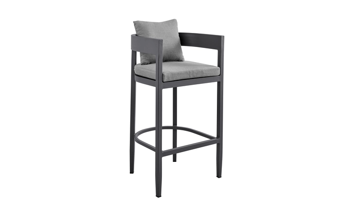 LCMQBAGR30 MENORCA OUTDOOR PATIO BAR STOOL IN ALUMINUM WITH GRAY CUSHIONS ARMEN LIVING  LCMQBAGR30