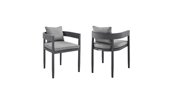 LCMQCHGR MENORCA OUTDOOR PATIO DINING CHAIRS IN ALUMINUM WITH GRAY CUSHIONS - SET OF 2 ARMEN LIVING  LCMQCHGR