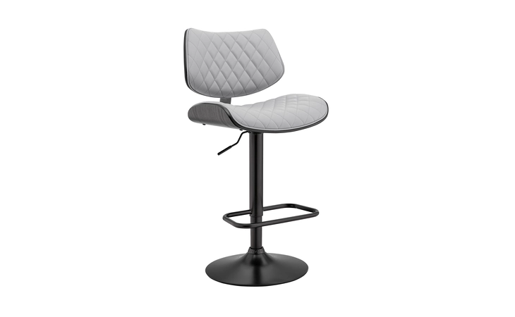 LCLEBABLGR  LELAND ADJUSTABLE GRAY FAUX LEATHER AND BLACK FINISH BAR STOOL