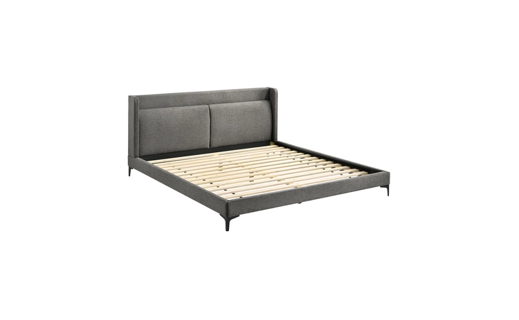 LCLEBDCHKG  LEGEND GRAY FABRIC EASTERN KING PLATFORM BED WITH BLACK METAL LEGS