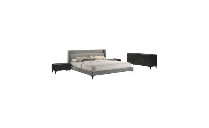 SETLEBDCHKG4B LEGEND 4 PIECE GRAY FABRIC KING PLATFORM BEDROOM SET WITH DRESSER AND NIGHTSTANDS ARMEN LIVING  SETLEBDCHKG4B