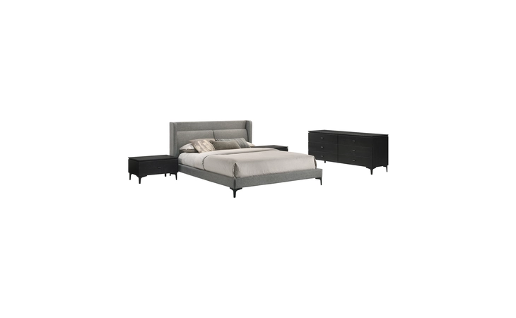 SETLEBDCHQN4B LEGEND 4 PIECE GRAY FABRIC QUEEN PLATFORM BEDROOM SET WITH DRESSER AND NIGHTSTANDS ARMEN LIVING  SETLEBDCHQN4B