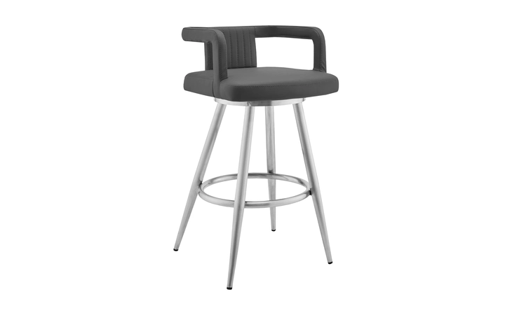 LCGBBABSGR30  GABRIELE 30 GRAY FAUX LEATHER AND BRUSHED STAINLESS STEEL SWIVEL BAR STOOL