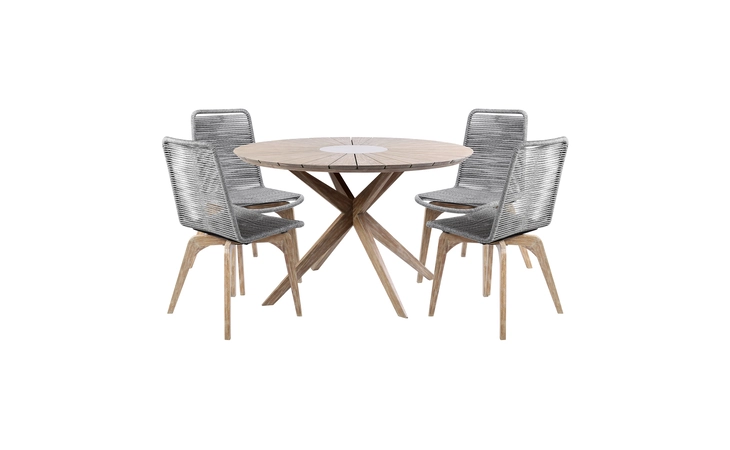 SETOADILT5B OASIS AND ISLAND OUTDOOR 5 PIECE LIGHT EUCALYPTUS AND CONCRETE DINING SET ARMEN LIVING  SETOADILT5B