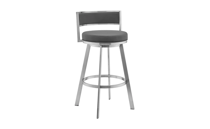 LCRMBABSGR26 ROMAN 26 GRAY FAUX LEATHER AND BRUSHED STAINLESS STEEL SWIVEL BAR STOOL ARMEN LIVING  LCRMBABSGR26