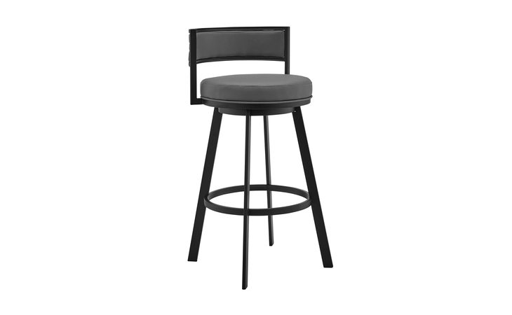 LCRMBABLGR26  ROMAN 26 GRAY FAUX LEATHER AND BLACK METAL SWIVEL BAR STOOL