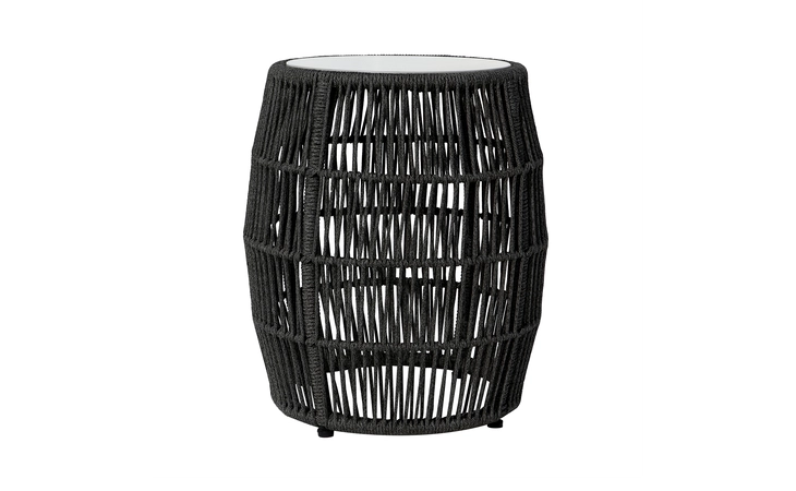 LCOPSITCHA  OPUS INDOOR OUTDOOR GARDEN STOOL END TABLE IN CHARCOAL ROPE AND GRAY STONE