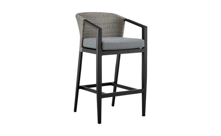 LCPFBAGR30  PALMA OUTDOOR PATIO BAR STOOL IN ALUMINUM AND WICKER WITH GRAY CUSHIONS