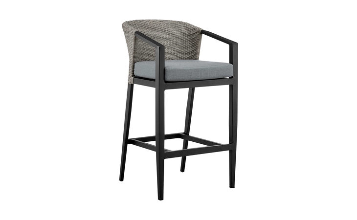 LCPFBAGR30 PALMA OUTDOOR PATIO BAR STOOL IN ALUMINUM AND WICKER WITH GRAY CUSHIONS ARMEN LIVING  LCPFBAGR30