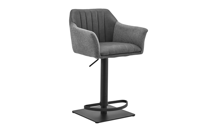 LCERBAGRBL  ERIN ADJUSTABLE GRAY FAUX LEATHER AND FABRIC METAL SWIVEL BAR STOOL
