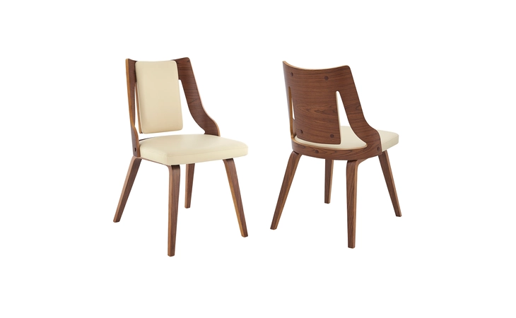 LCANSIWACR ANISTON CREAM FAUX LEATHER AND WALNUT WOOD DINING CHAIRS - SET OF 2 ARMEN LIVING  LCANSIWACR