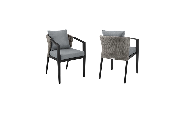 LCPFSIGR PALMA OUTDOOR PATIO DINING CHAIRS IN ALUMINUM AND WICKER WITH GRAY CUSHIONS - SET OF 2 ARMEN LIVING  LCPFSIGR