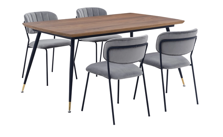SETMSDIGR5B MESSINA AND CARLO GRAY VELVET 5 PIECE RECTANGULAR DINING SET ARMEN LIVING  SETMSDIGR5B