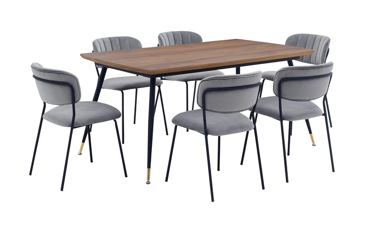 SETMSDIGR7B MESSINA AND CARLO GRAY VELVET 7 PIECE RECTANGULAR DINING SET ARMEN LIVING  SETMSDIGR7B
