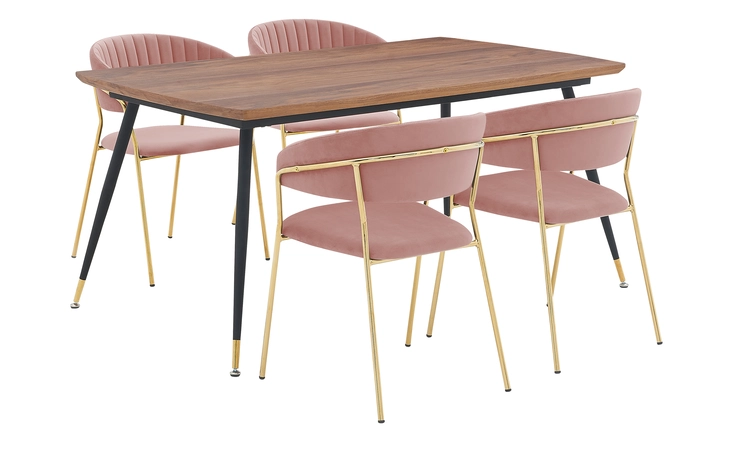 SETMSDIPNK5F MESSINA AND NARA PINK VELVET 5 PIECE RECTANGULAR DINING SET ARMEN LIVING  SETMSDIPNK5F