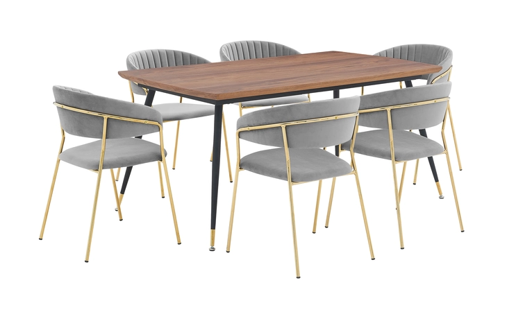 SETMSDIGRY7F MESSINA AND NARA GRAY VELVET 7 PIECE RECTANGULAR DINING SET ARMEN LIVING  SETMSDIGRY7F