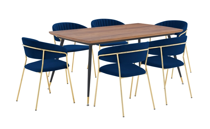 SETMSDIBLU7F MESSINA AND NARA BLUE VELVET 7 PIECE RECTANGULAR DINING SET ARMEN LIVING  SETMSDIBLU7F