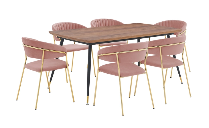 SETMSDIPNK7F MESSINA AND NARA PINK VELVET 7 PIECE RECTANGULAR DINING SET ARMEN LIVING  SETMSDIPNK7F