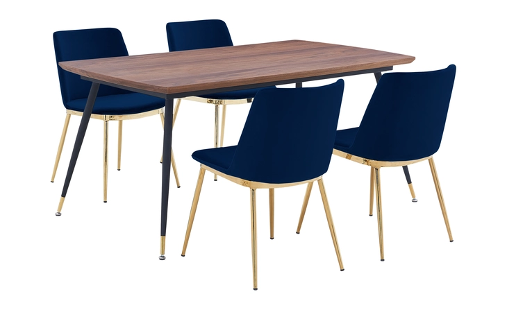 SETMSDIBLU5E MESSINA BLUE VELVET 5 PIECE RECTANGULAR DINING SET ARMEN LIVING  SETMSDIBLU5E