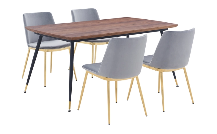 SETMSDIGRY5E MESSINA GRAY VELVET 5 PIECE RECTANGULAR DINING SET ARMEN LIVING  SETMSDIGRY5E